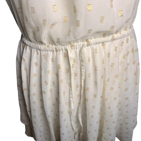 Bebe Womens Halter Dress Ivory/ Gold Accents Strappy Back Tie Elastic Waist M - Picture 6 of 16